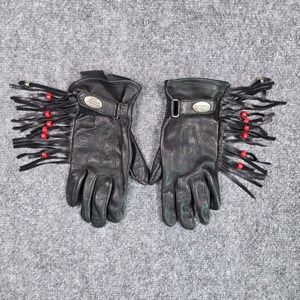 Harley-Davidson Motorcycle Gloves Womens Small Black Leather Beaded Fringe Biker